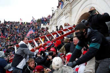 FILE PHOTO: Supporters of U.S. President Donald Trump gather in Washington