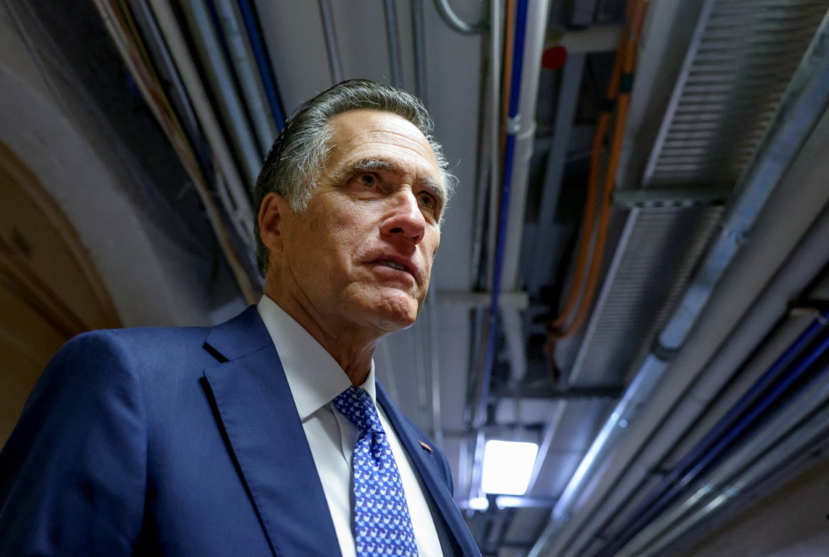 U.S. Senator Mitt Romney departs after bipartisan work group meeting on infrastructure legislation at the U.S. Capitol in Washington