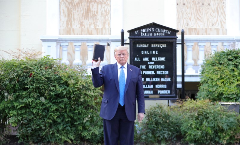 U.S. President Trump walks out of the White House to visit St John’s Church in Washington