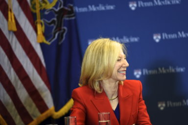 FILE PHOTO: University of Pennsylvania President Amy Gutmann participates in a roundtable discussion with Vice President Joe Biden at the Perelman School of Medicine and Abramson Cancer Center in Philadelphia