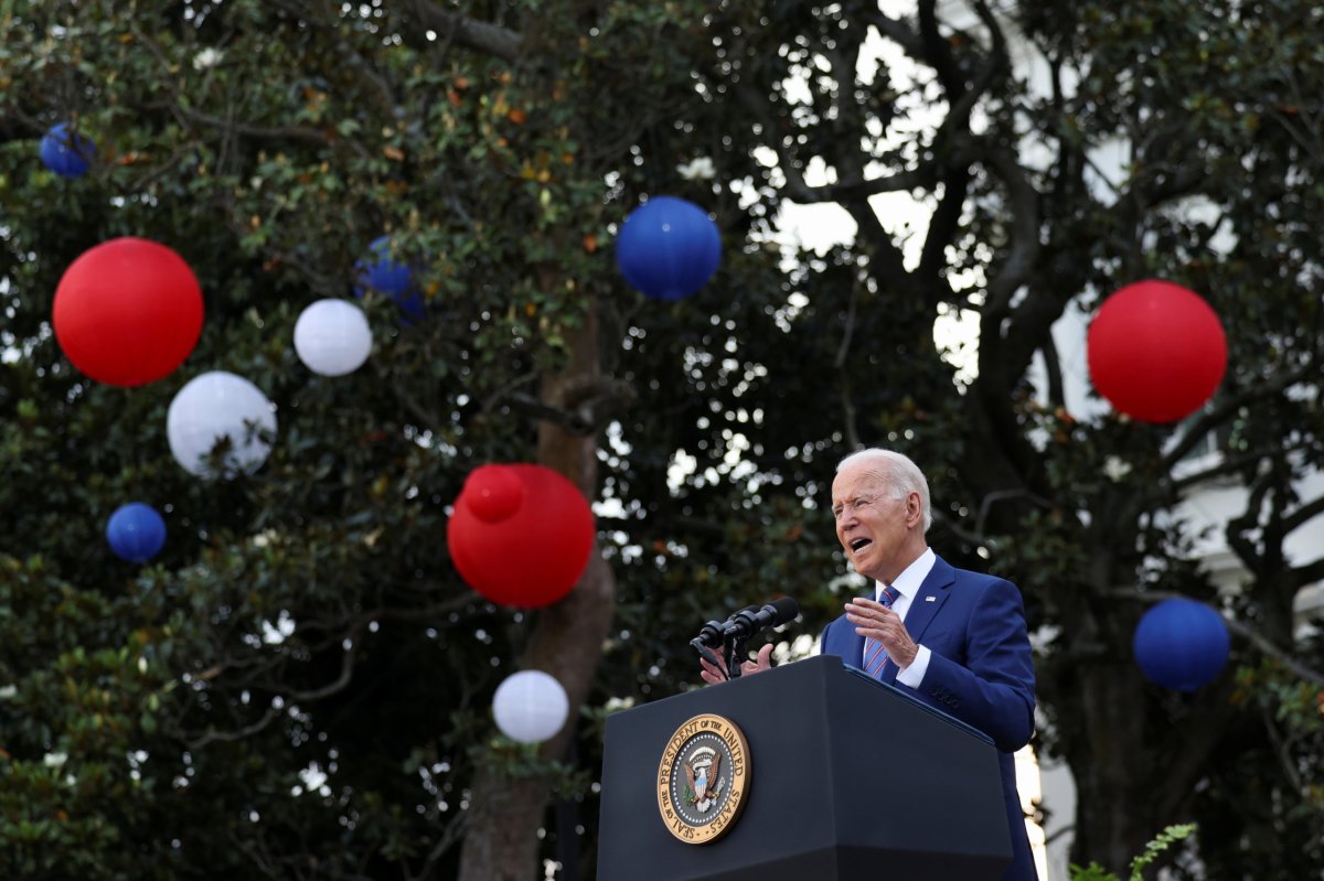 U.S. President Joe Biden delivers remarks at the White House at a celebration of Independence Day in Washington