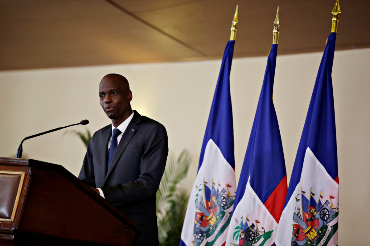 FILE PHOTO: Haiti’s President Moise speaks during the investiture ceremony of the independent advisory committee for the drafting of the new constitution at the National Palace in Port-au-Prince