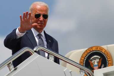 U.S. President Joe Biden boards Air Force One at Joint Base Andrews
