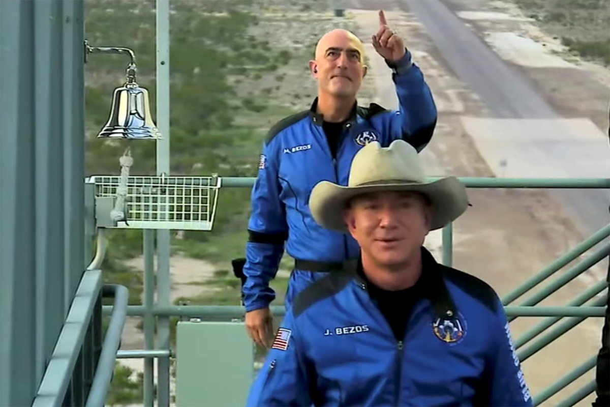 Billionaire businessman Jeff Bezos and brother Mark board Blue Origin’s New Shepard rocket