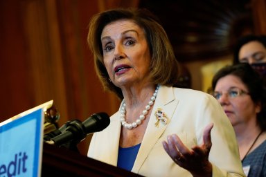 U.S. Senate Majority Leader Chuck Schumer and House Speaker Nancy Pelosi hold a news conference on Capitol Hill