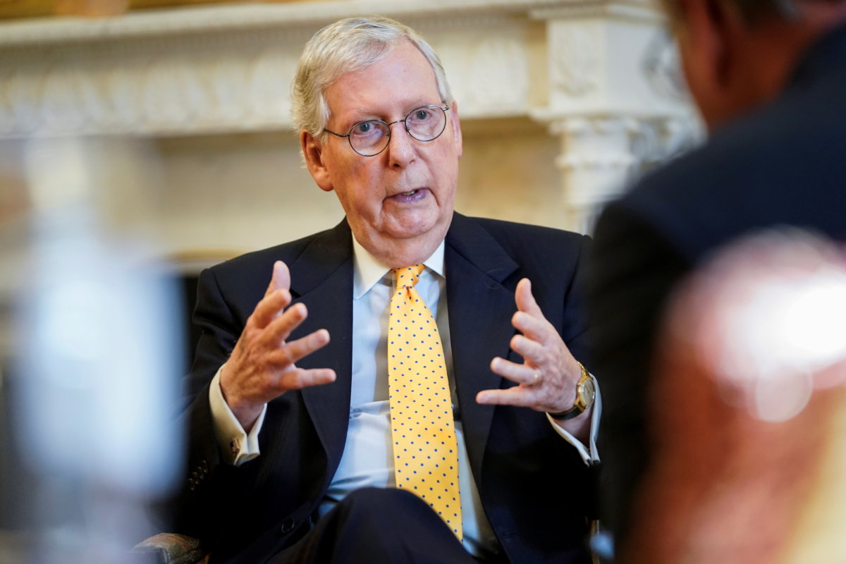 Senate Minority Leader Mitch McConnell (R-KY) speaks during an interview in Washington