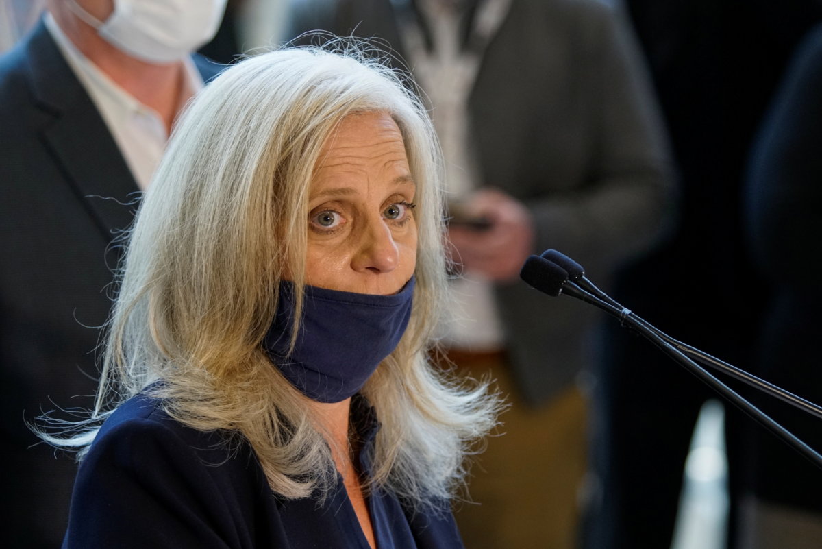 City Commissioner Lisa Deeley speaks during a press conference as vote counting continues three days after the 2020 U.S. presidential election, in Philadelphia, Pennsylvania