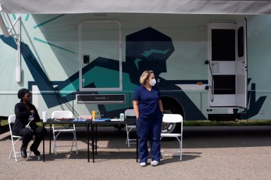 FILE PHOTO: Mobile vaccination clinic hosted by Detroit Health Department in partnership with Detroit Public Schools Community District