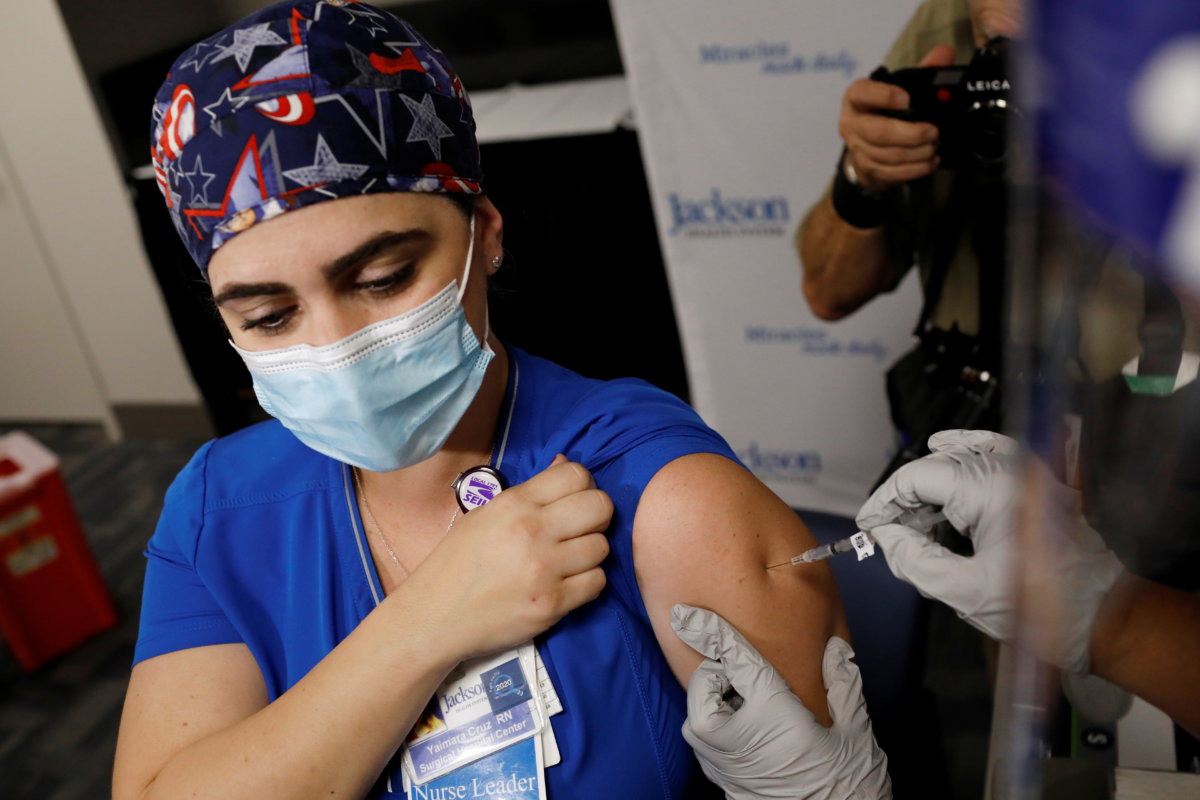 Health Care workers receive the Pfizer-BioNTech COVID-19 Vaccine in Florida