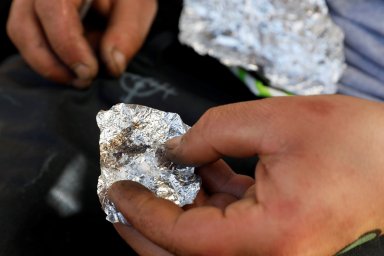 FILE PHOTO: A man living on the streets of San Francisco displays what he says is the synthetic drug fentanyl