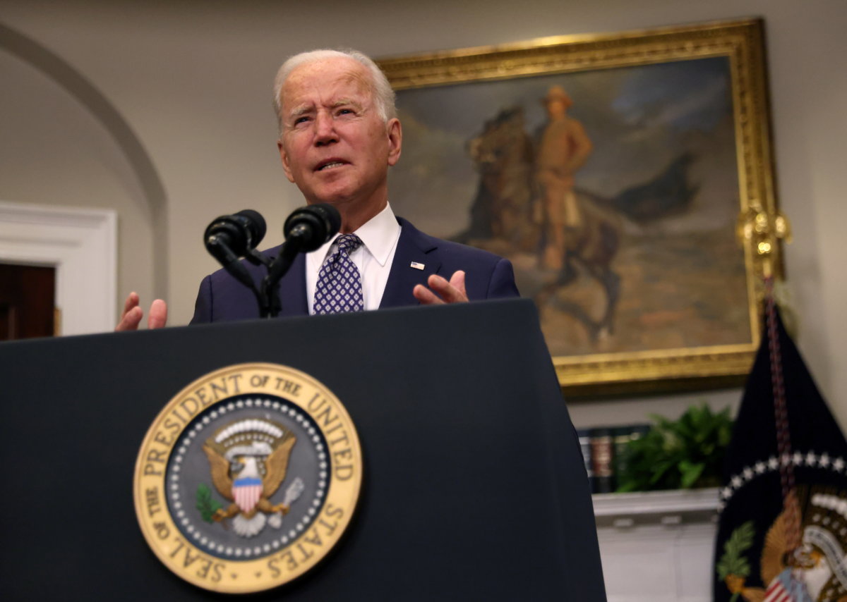 U.S. President Biden gives a statement about Afghanistan at the White House in Washington