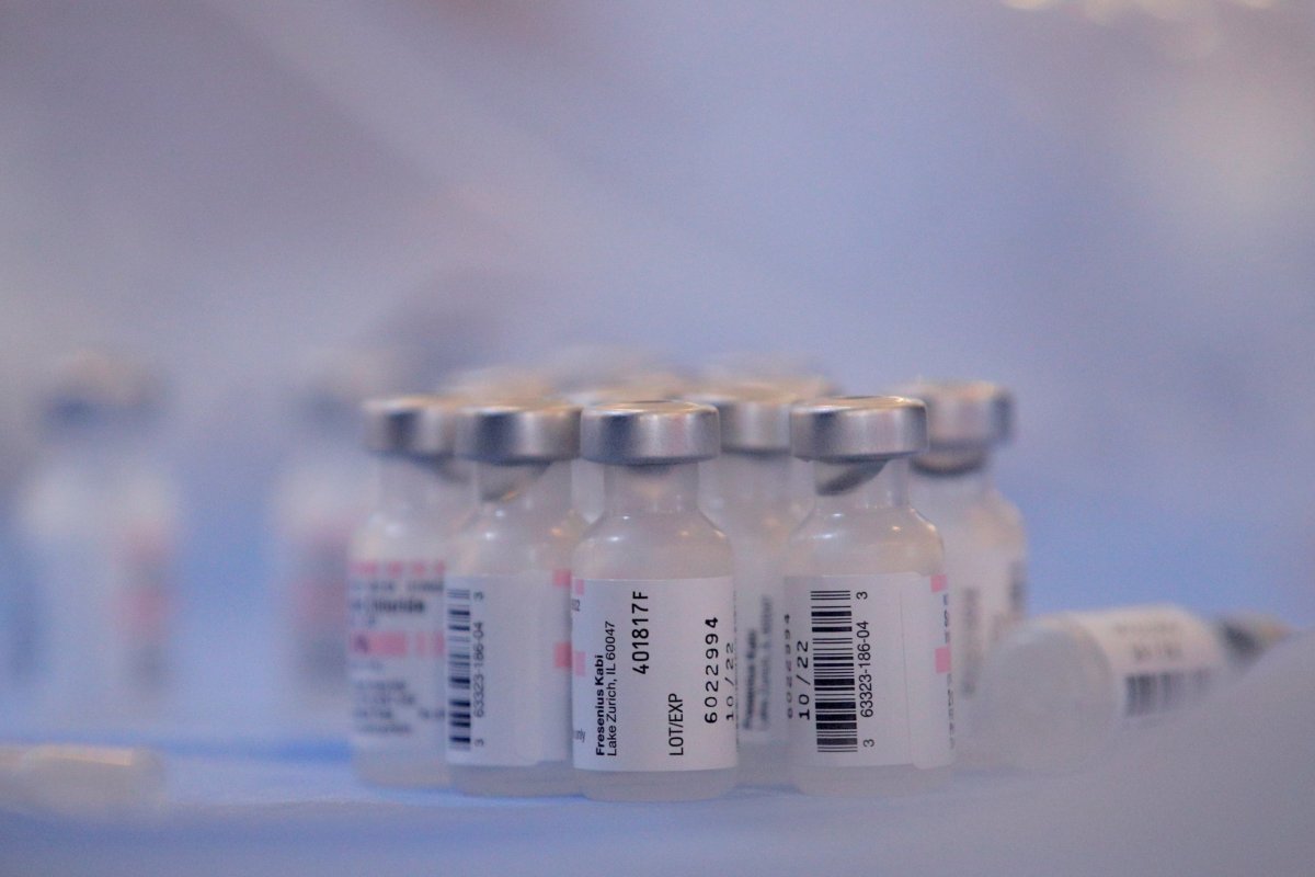 FILE PHOTO: Vials of Pfizer’s coronavirus disease (COVID-19) vaccine are seen at a pop-up community vaccination center at the Gateway World Christian Center in Valley Stream, New York