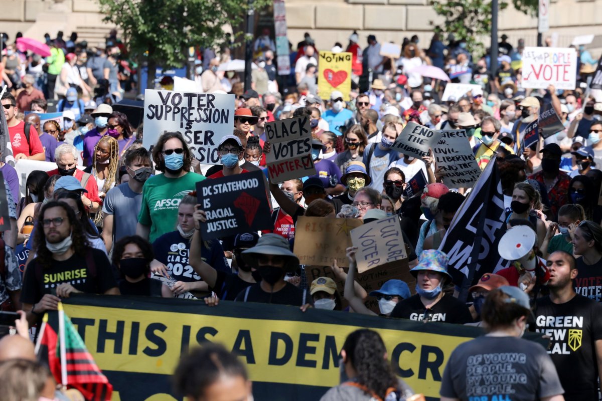 March On for Washington and Voting Rights march to demand that the vision of Martin Luther King Jr.’s “I Have a Dream” speech be deferred no longer, in Washington