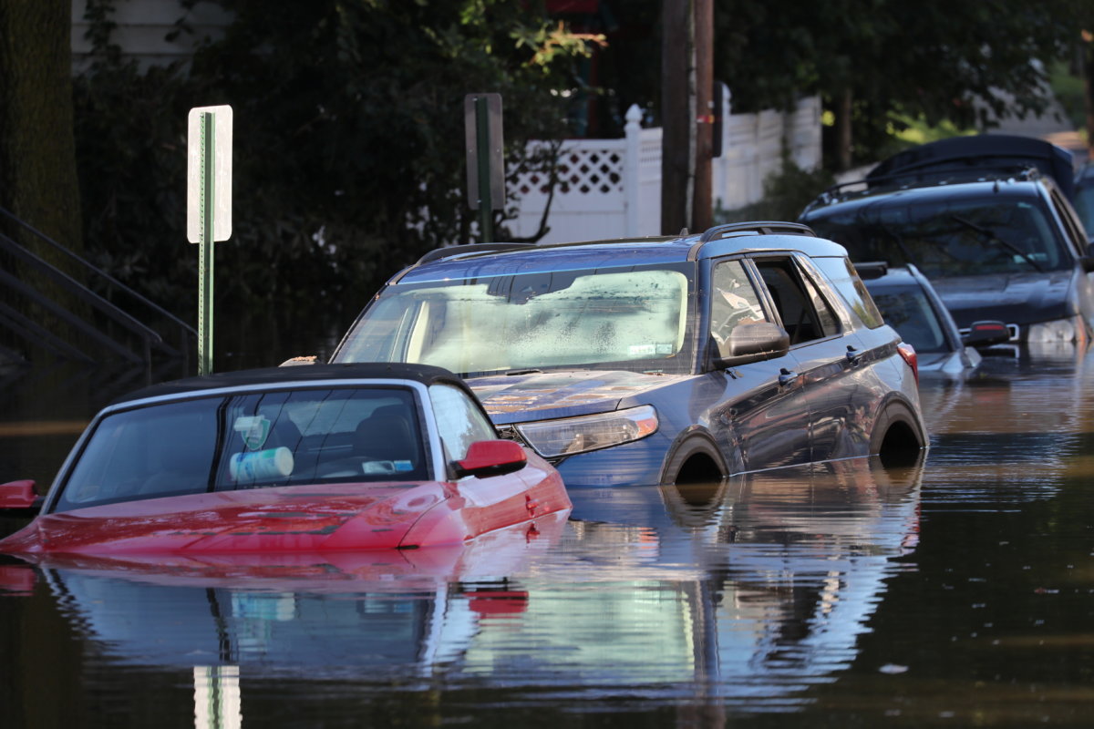Local residents escape flooding in Mamaroneck, New York