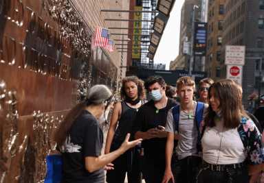 Students touring the 9/11 Tribute Museum learn from those who lost loved ones on that day