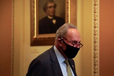 U.S. Senate Majority Leader Schumer (D-NY) walks through the U.S. Capitol in Washington