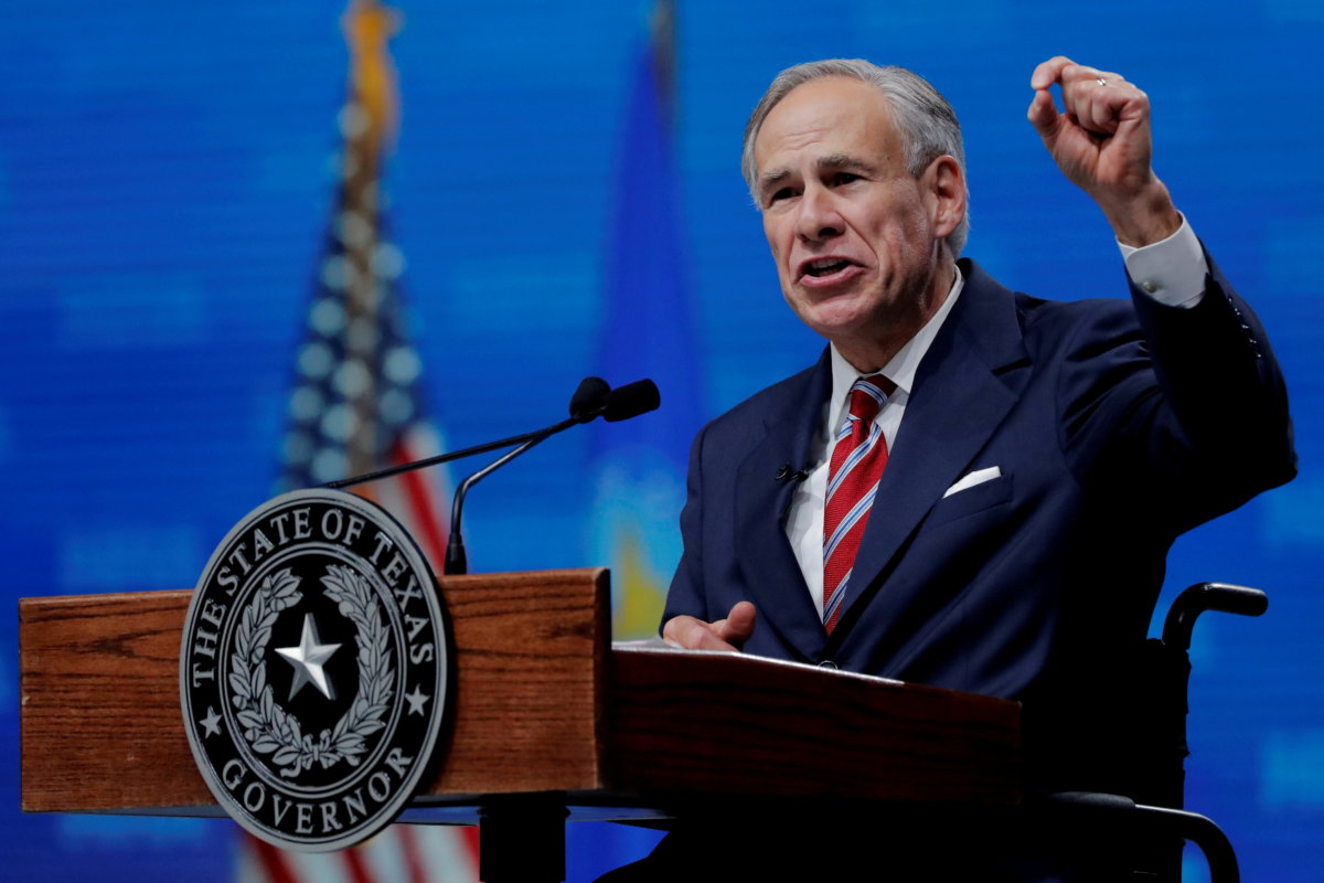 FILE PHOTO: Texas Governor Greg Abbott speaks at the annual NRA convention in Dallas, Texas