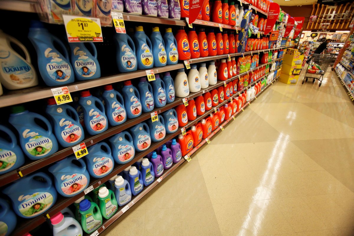 FILE PHOTO: Downy softener and Tide laundry detergent, products distributed by Procter & Gamble, are pictured on sale at a Ralphs grocery store in Pasadena