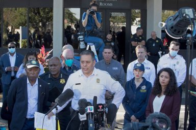 Houston Fire Chief Samuel Pena addresses the news media, after a deadly crush of fans in Houston
