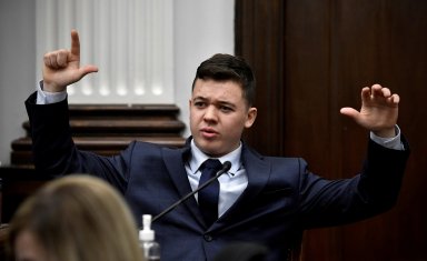 Kyle Rittenhouse testifies during his trial at the Kenosha County Courthouse