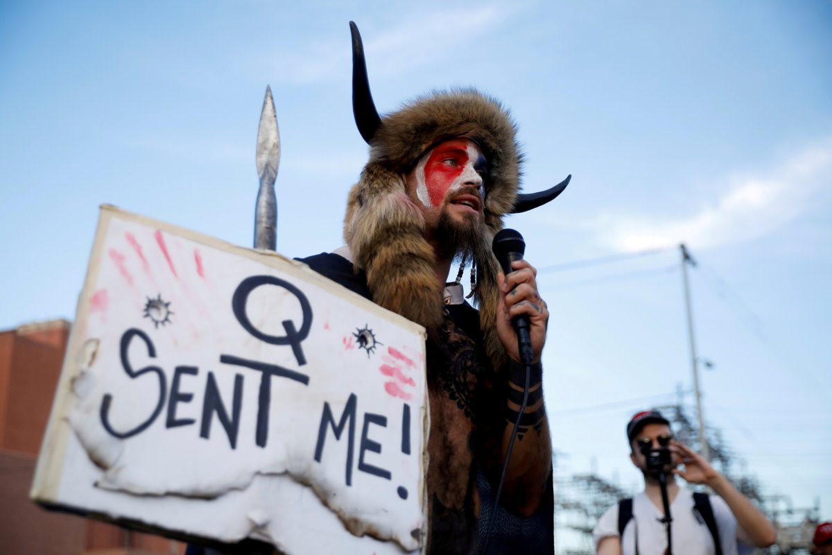 FILE PHOTO: Chansley protests following the 2020 U.S. presidential election, in Phoenix