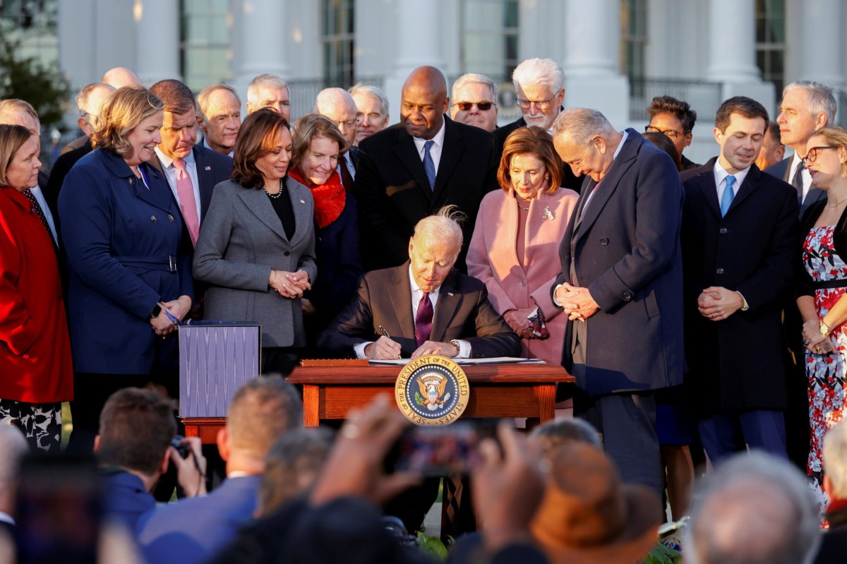 U.S. President Biden signs the “Infrastructure Investment and Jobs Act”, in Washington