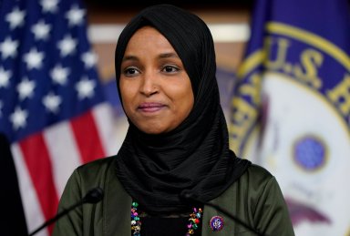 FILE PHOTO: News conference addressing anti-Muslim comments made by Representative Boebert towards Representative Omar, on Capitol Hill in Washington