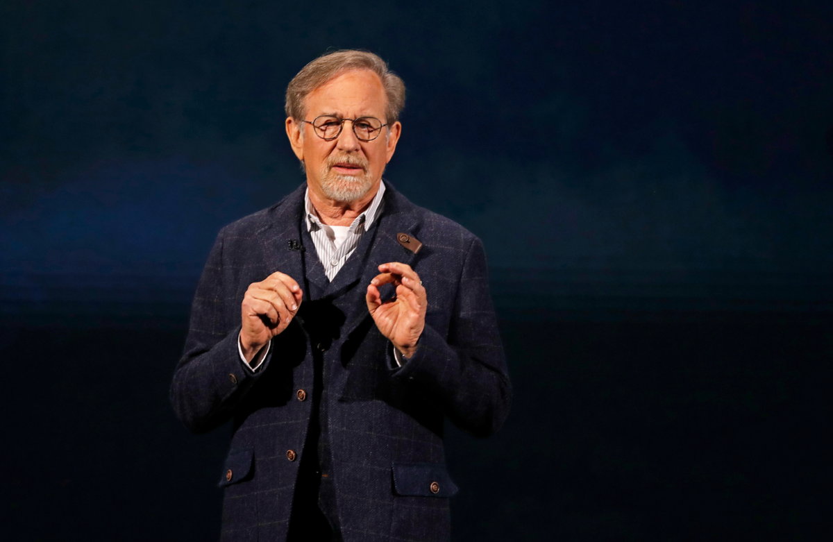 FILE PHOTO: Director Steven Spielberg speaks during an Apple special event at the Steve Jobs Theater in Cupertino