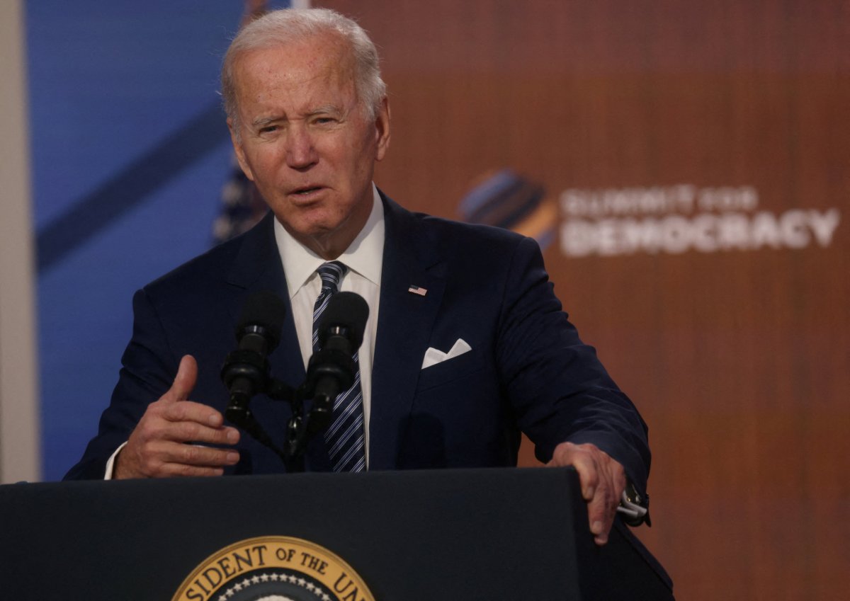 U.S. President Joe Biden delivers closing remarks at the State Department’s virtual Summit for Democracy from the White House in Washington