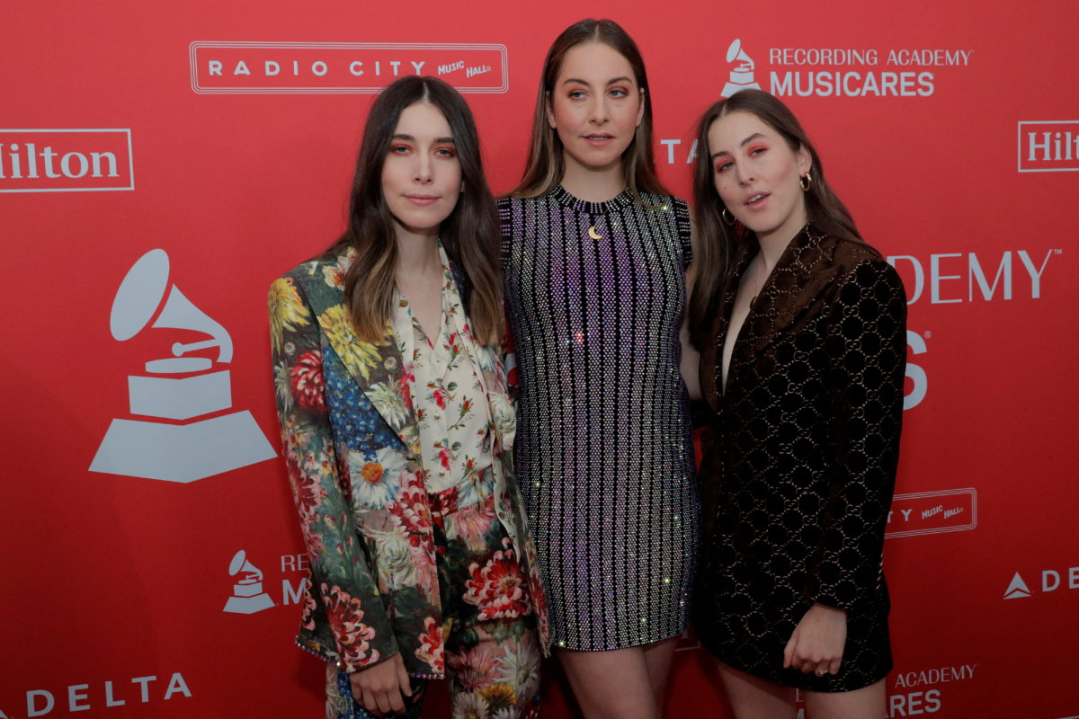 FILE PHOTO: Musicians Danielle Haim, Este Haim and Alana Haim of Haim arrive to attend the 2018 MusiCares Person of the Year show honoring Fleetwood Mac at Radio City Music Hall in Manhattan, New York