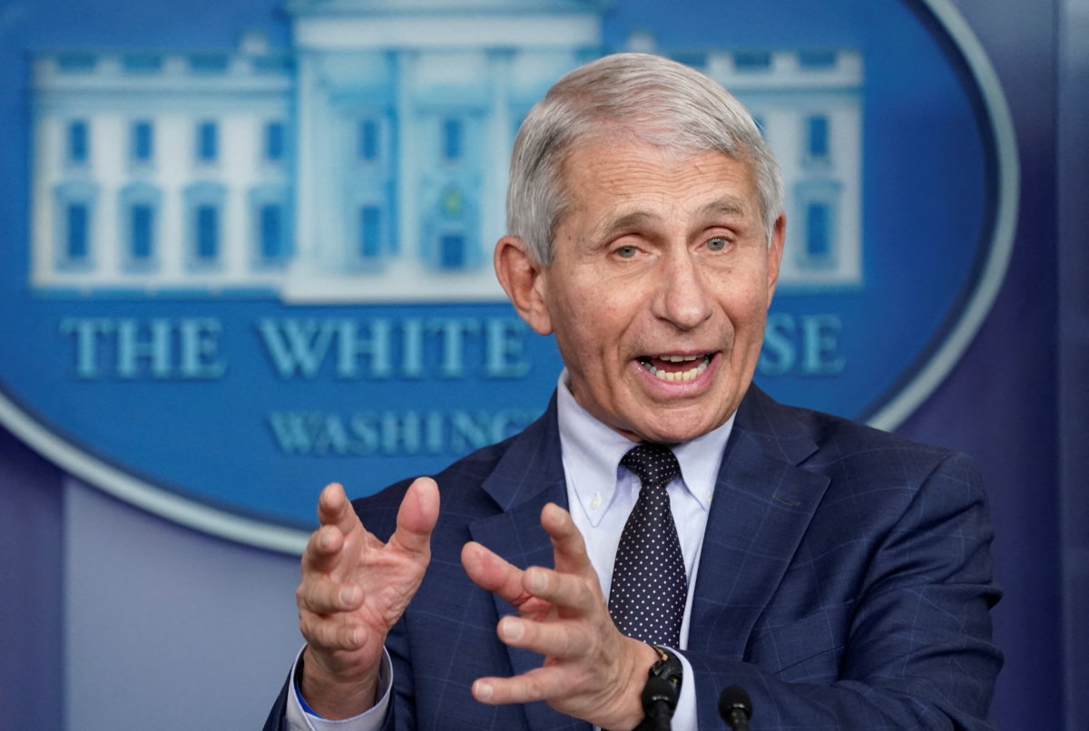 Fauci speaks during a press briefing at the White House in Washington