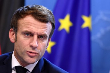 FILE PHOTO: France’s President Emmanuel Macron speaks at a news conference  in Brussels