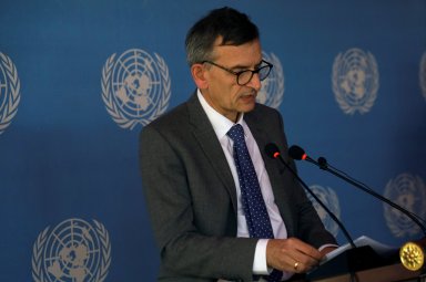 U.N. Special Representative in Sudan Volker Perthes speaks during a news conference in Khartoum