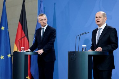 NATO Secretary General Stoltenberg and German Chancellor Scholz attend a news conference, in Berlin