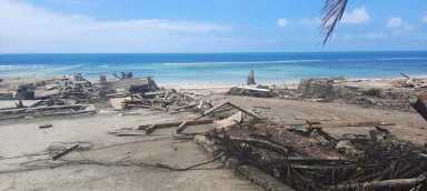 A view of a beach and debris following volcanic eruption and tsunami, in Nuku’alofa, Tonga