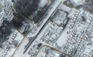 A satellite image shows equipment deployed at Klimovo Railyard in Klimovo
