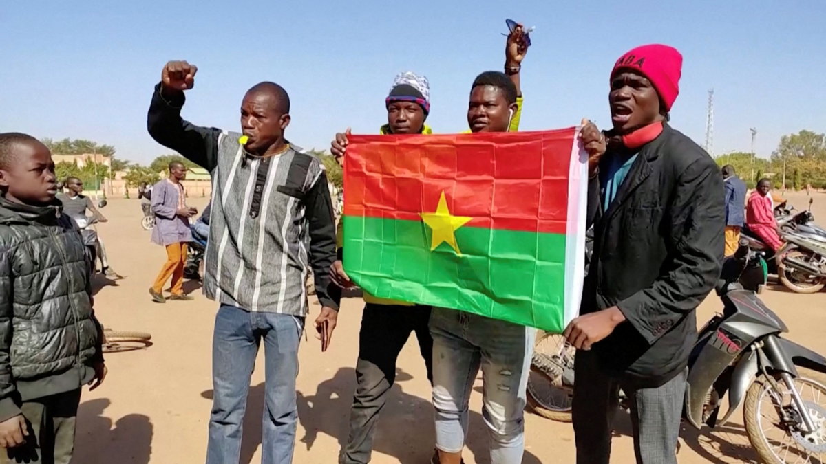 Hundreds gather in downtown Ouagadougou to show support for the military