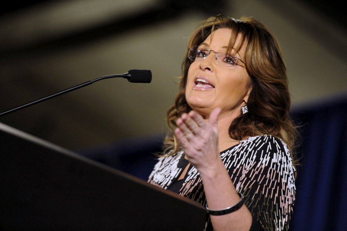 FILE PHOTO: Palin speaks at a rally endorsing U.S. Republican presidential candidate Trump for President at Iowa State University in Ames, Iowa