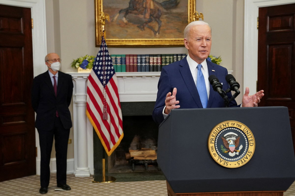 U.S. President Joe Biden and Supreme Court Justice Stephen Breyer discuss Breyer’s pending retirement at the White House in Washington