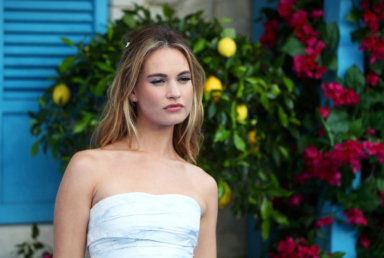 FILE PHOTO: Lily James attends the world premiere of Mamma Mia! Here We Go Again at the Apollo in Hammersmith, London