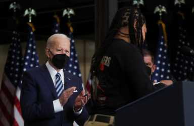U.S. President Joe Biden visits Ironworkers Local 5 in Upper Marlboro, Maryland