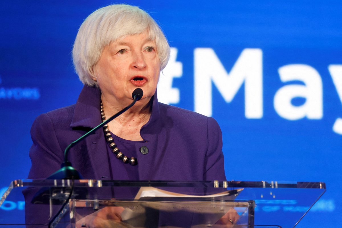 FILE PHOTO: U.S. Treasury Secretary Yellen addresses the U.S. Conference of Mayors in Washington