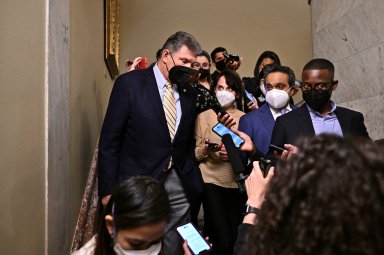 U.S. Senator Joe Manchin (D-WV) speaks with reporters at the U.S. Capitol in Washington