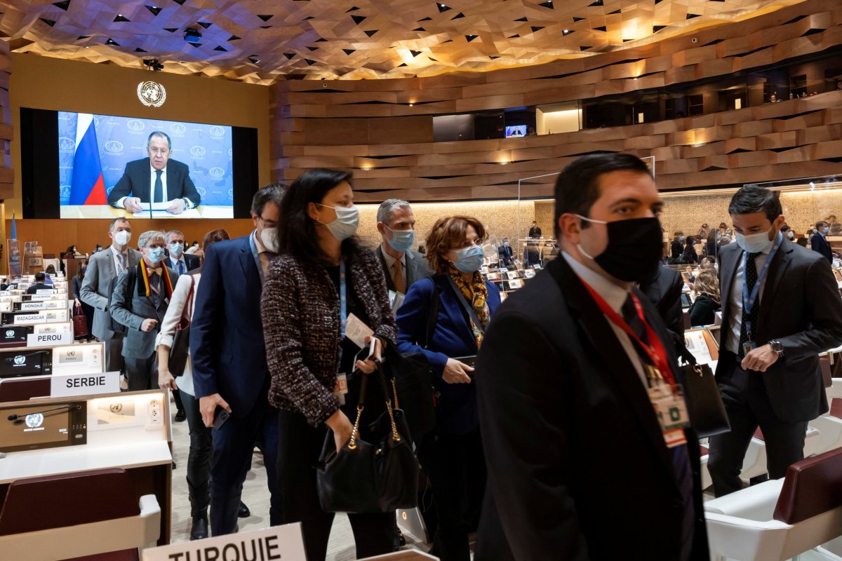Ambassadors and diplomats walk out in protest against Russia’s invasion of Ukraine, in Geneva
