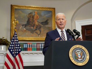 U.S. President Joe Biden announces actions against Russia for its war in Ukraine, at the White House in Washington