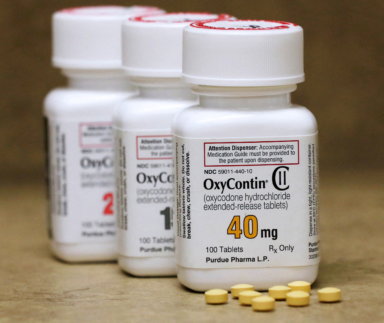 FILE PHOTO: Bottles of prescription painkiller OxyContin made by Purdue Pharma LP on a counter at a local pharmacy in Provo