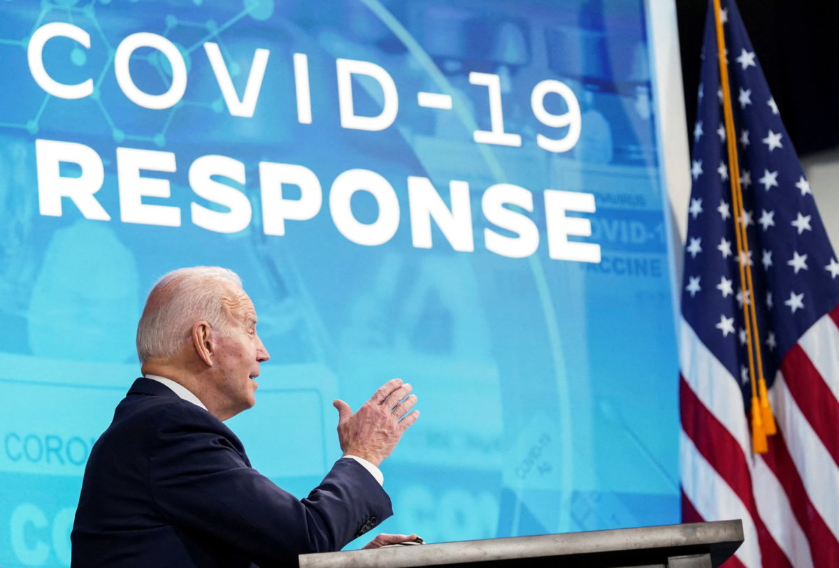 FILE PHOTO: U.S. President Biden speaks about administration’s COVID-19 response at the White House in Washington