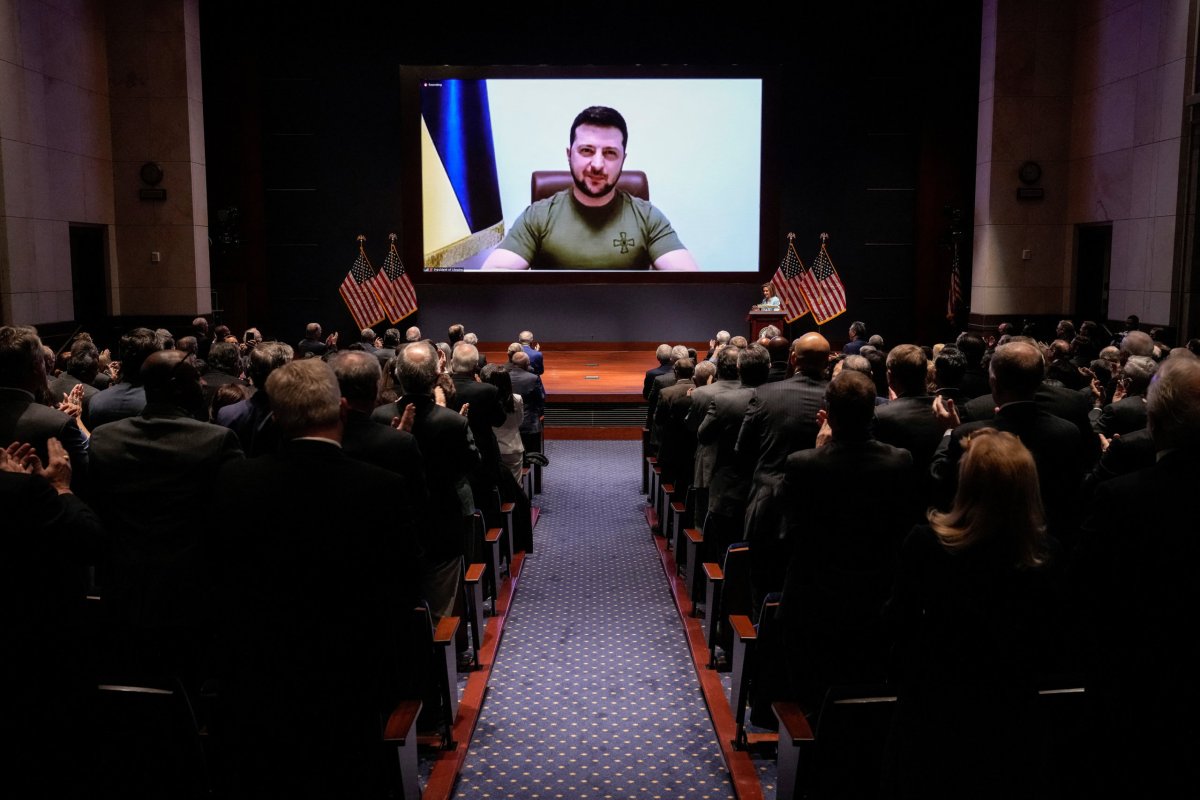 Ukraine’s President Volodymyr Zelenskiy delivers video address to members of the U.S. Congress at the Capitol in Washington