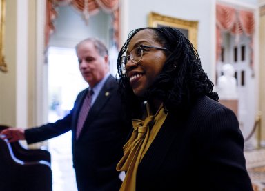 FILE PHOTO: Supreme Court nominee and federal appeals court Judge Ketanji Brown Jackson meets with U.S. Senators