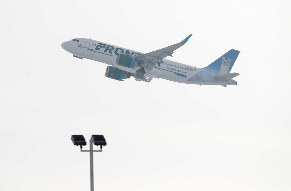 A Frontier Airlines Airbus A320neo plane departs from O’Hare International Airport in Chicago